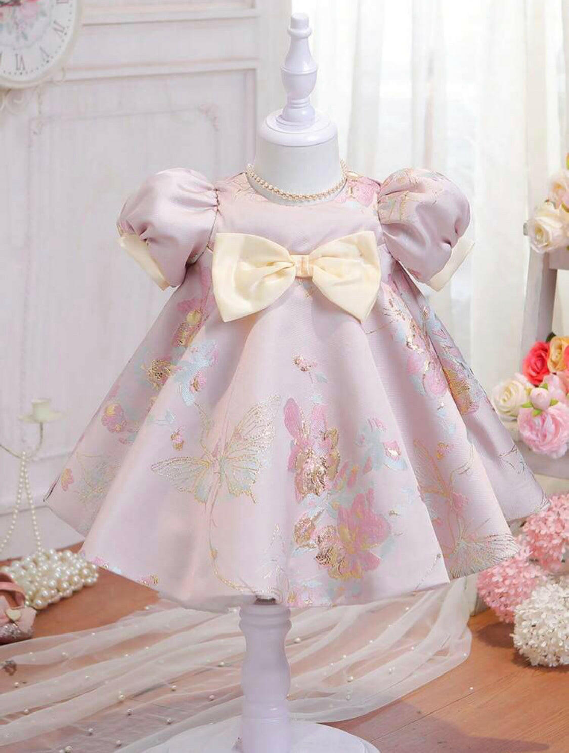 Baby Girls Floral Print Bow Front Puff Sleeve Dress Estilo Philippines