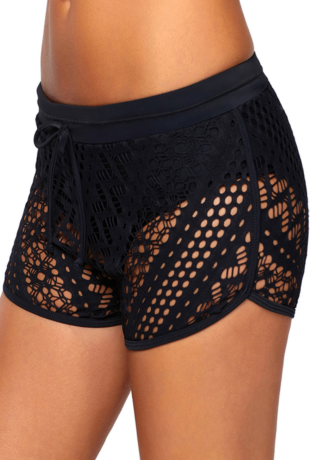 Black Hollow Out Lace Overlay Swim Short Bottom – Estilo Philippines