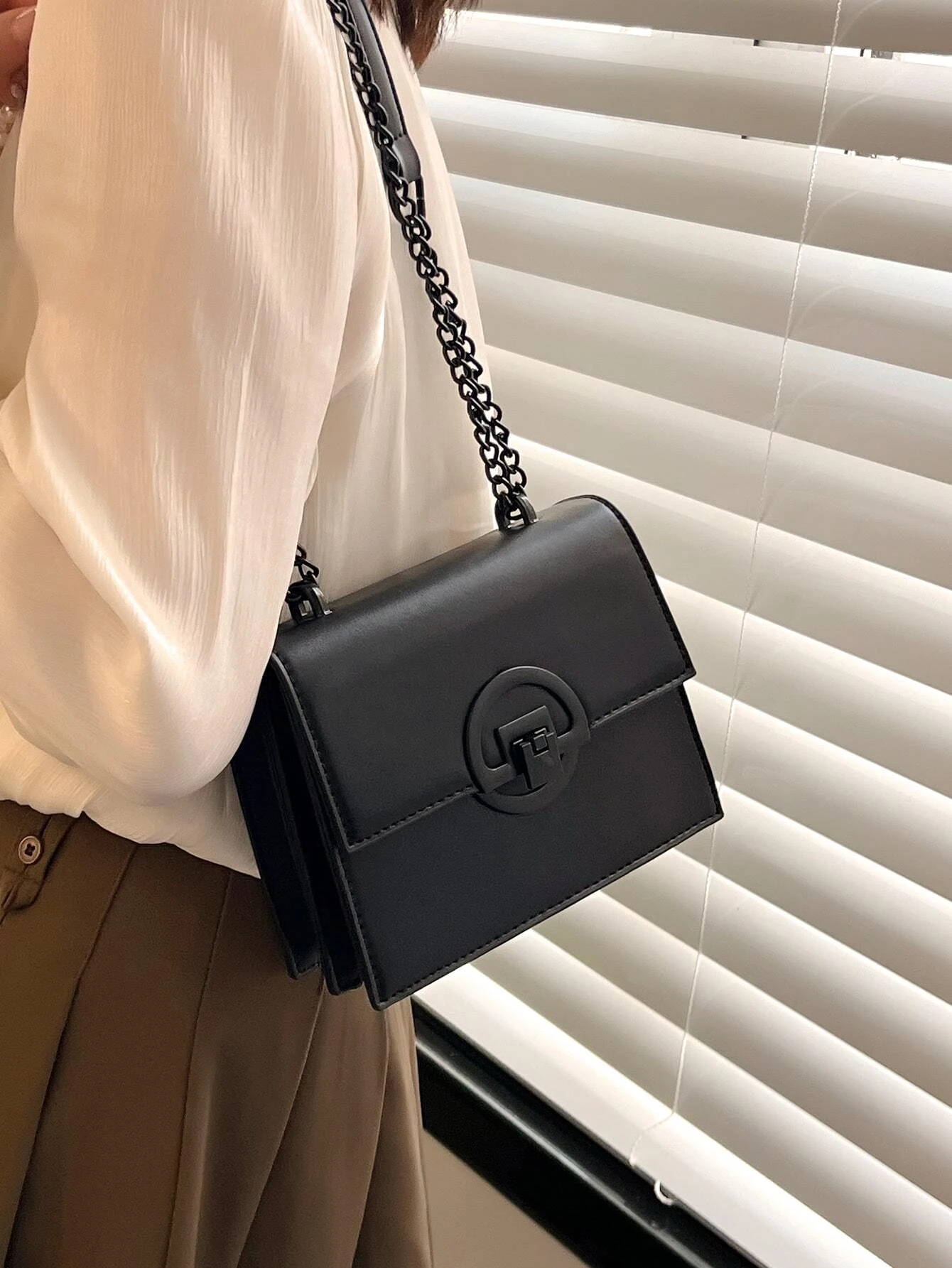 Mini Square Bag Metal & Chain Decor Fashionable Flap Top Handle