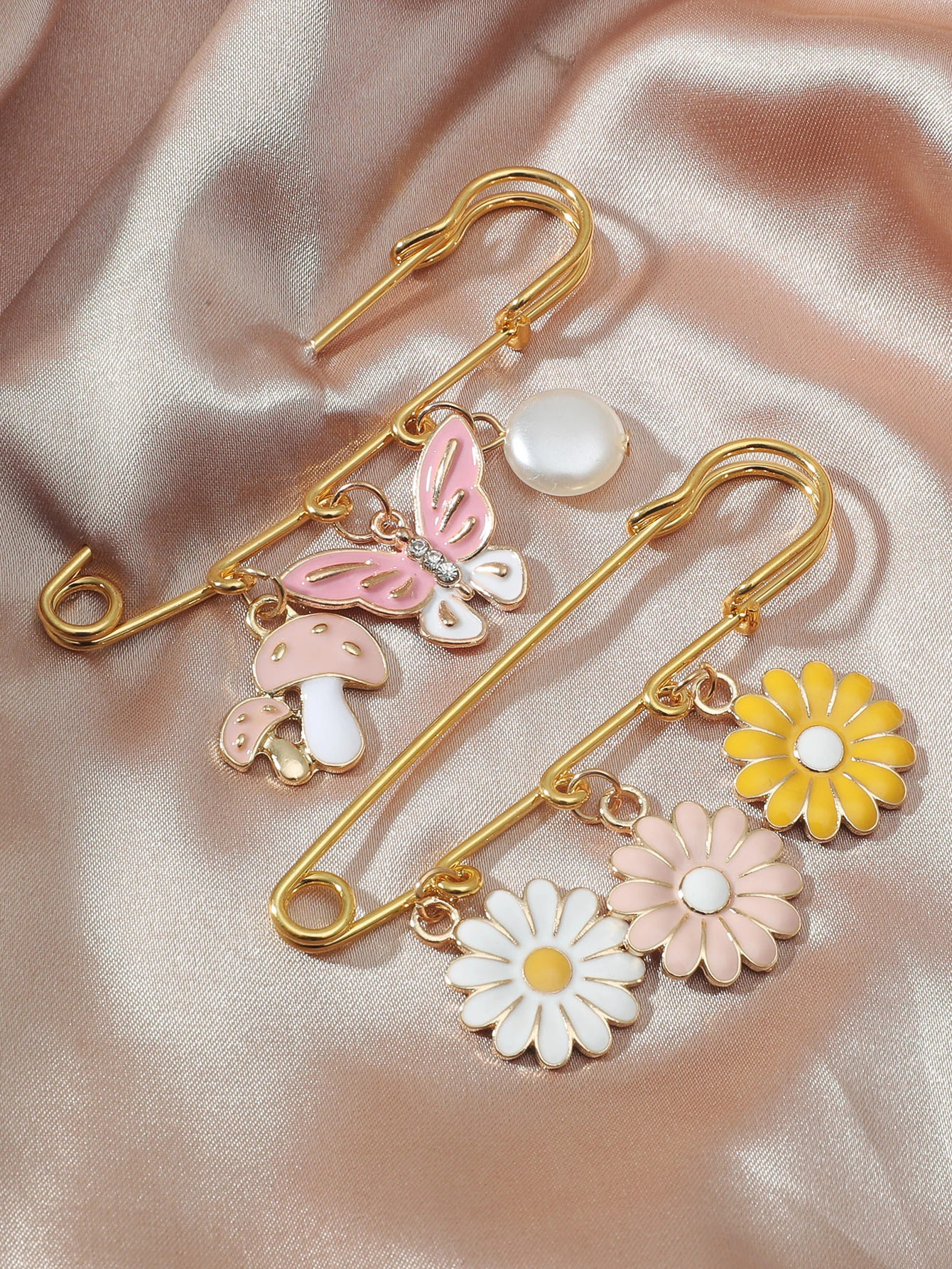 Safety pin brooch with on sale charms